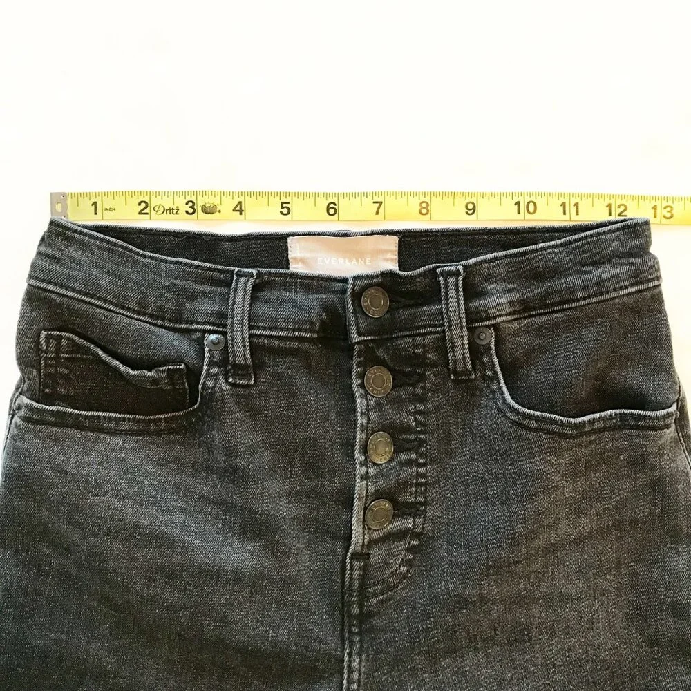EVERLANE Stretch High Rise Skinny Button Flap Ankle Black Denim Jeans Womens 27 - Picture 7 of 9